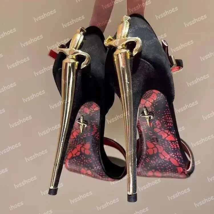 Sexy Design Cesare Paciotti Dagger Heels Silver Golden Metal Stiletto Heel Pointed Toe Women Pumps High Heels Brand Pointed Toe