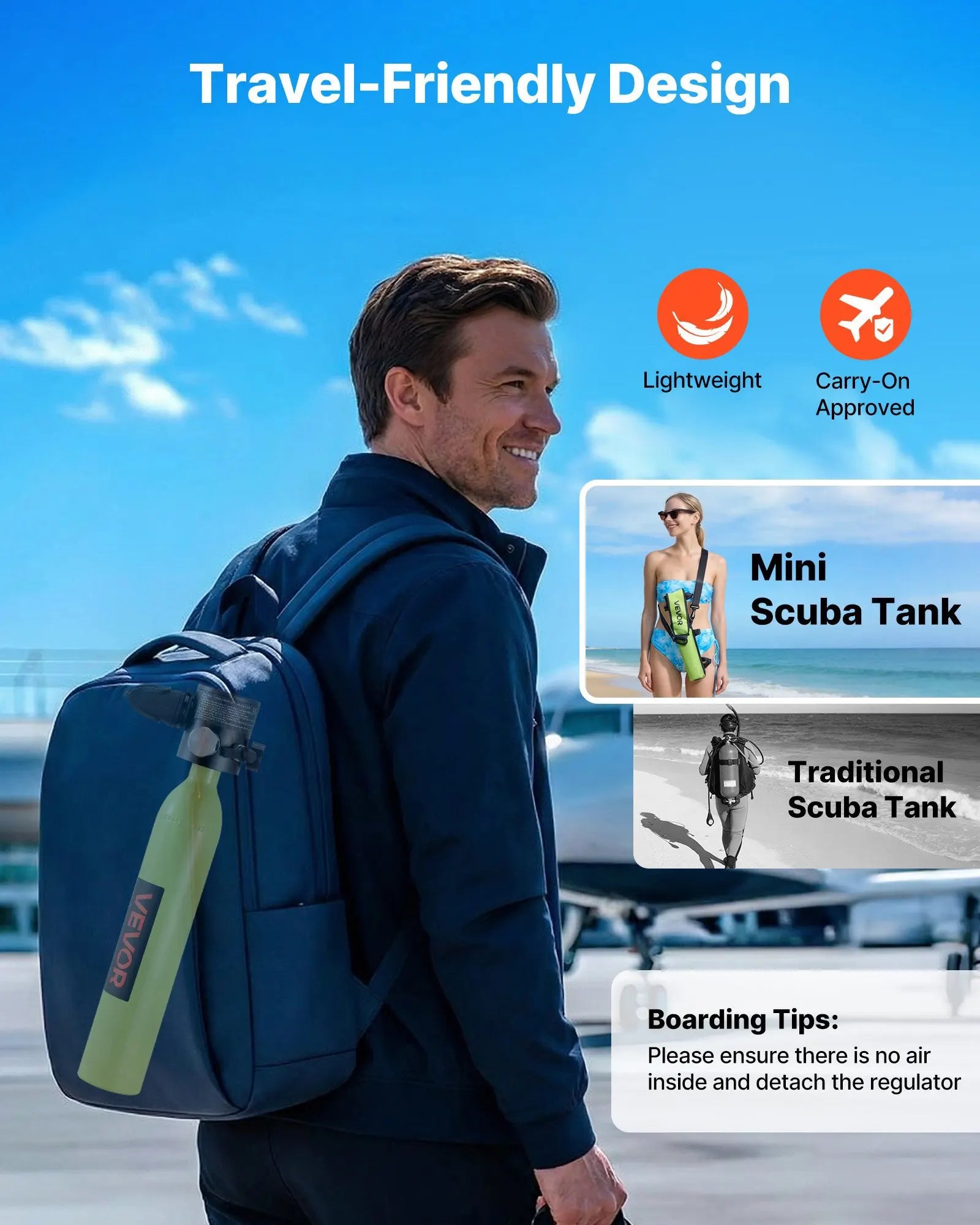 Mini Scuba Tank, 0.5L Portable Diving Tank for Underwater Breathing, Reusable Lung Diving Cylinder up to 10 Minutes Dive Time