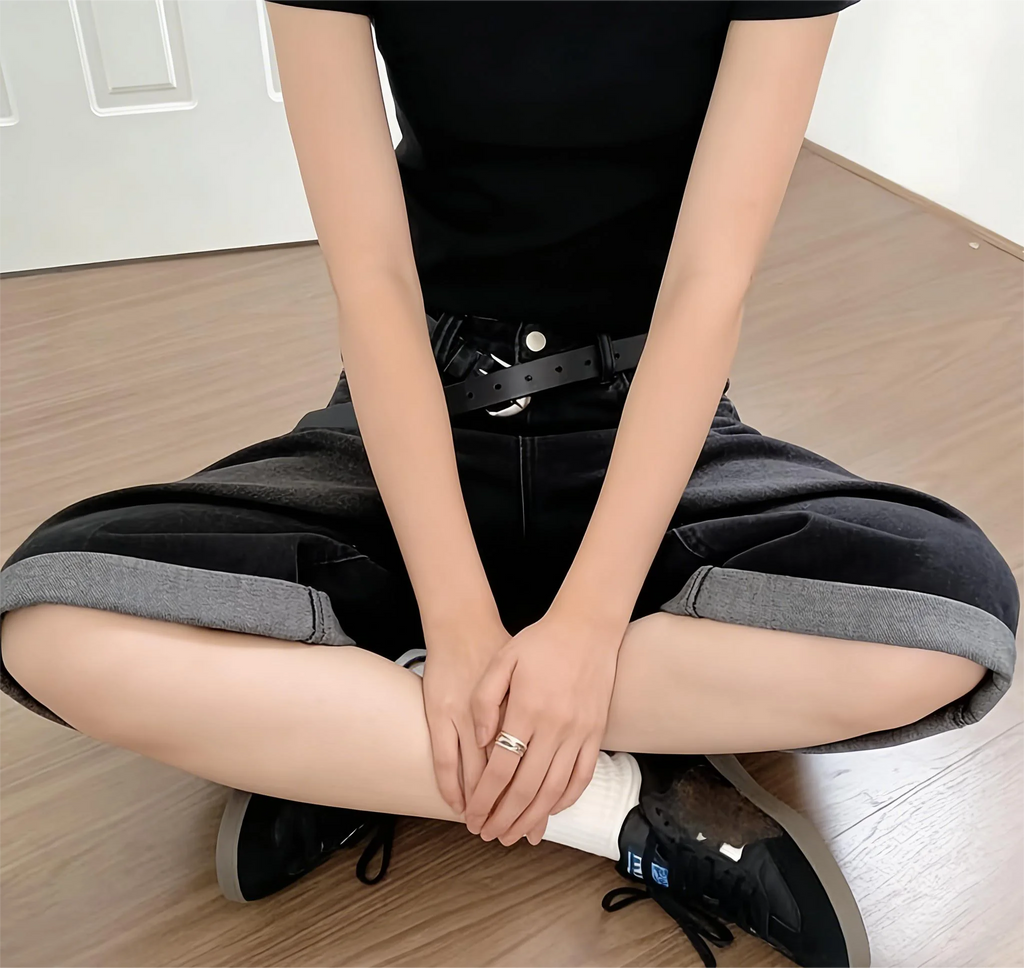American Street Style Black Denim Cropped Shorts for Women, New Summer Style, Loose Wide-Leg, Slimming Straight Casual Mid-Length Pants