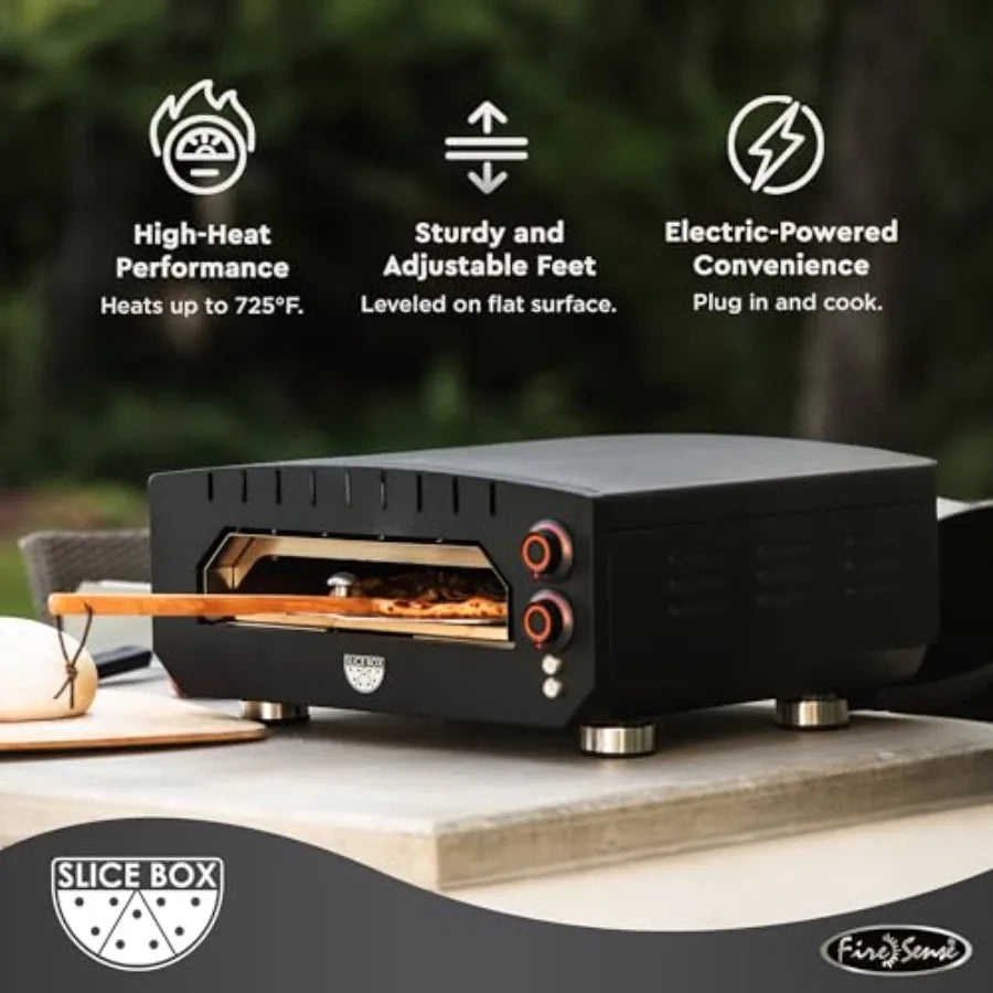 67970 Slice Box Outdoor Electric Pizza Oven for Outdoor Cooking Stainless Steel Construction Black Finish Rapid Heating and Eve