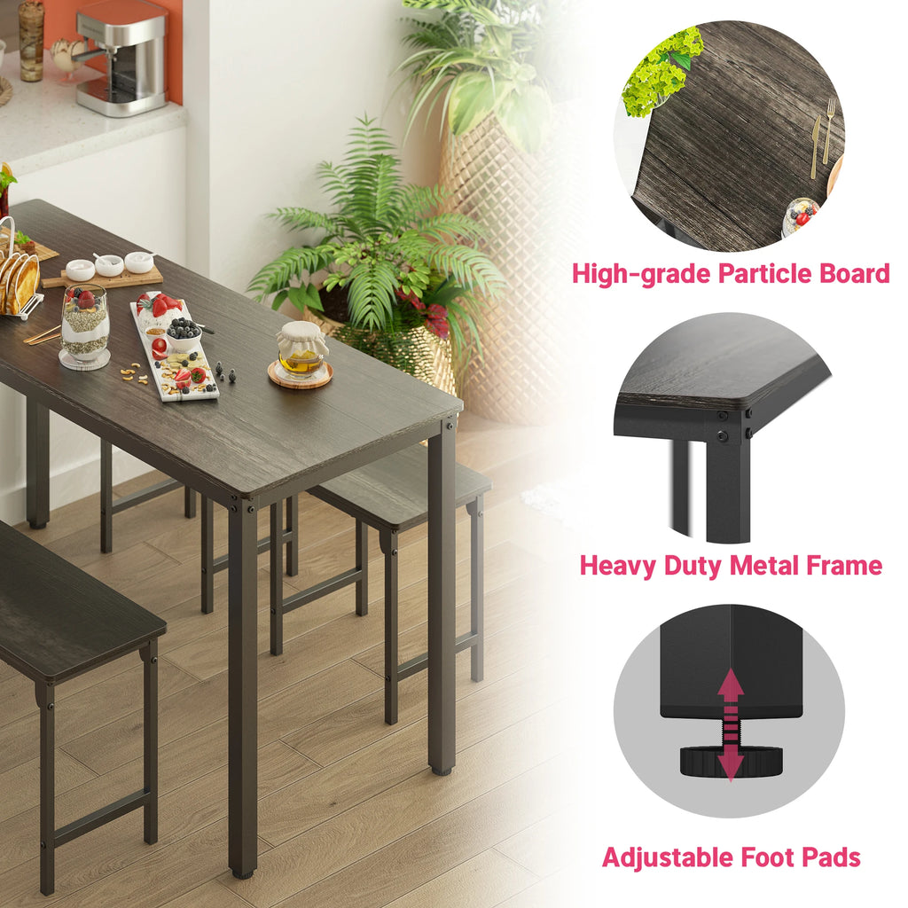4-Piece Dining Table Set for 4, 55" Kitchen Table with Bench & 2 Stools, 4-Person Space-Saving Dinette for Kitchen, Dining Room