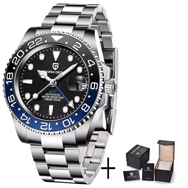 PAGANI DESIGN 40MM Automatic GMT Wristwatch Top Brand Sapphire Glass Stainless Steel Mechanical Sports Watches for Men PD-1662