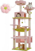 72-Inch Large Cat Tree with Steel Frame Hammock, 7 Scratching Posts, 2 Condos, Perches for Indoor Cats - Pink