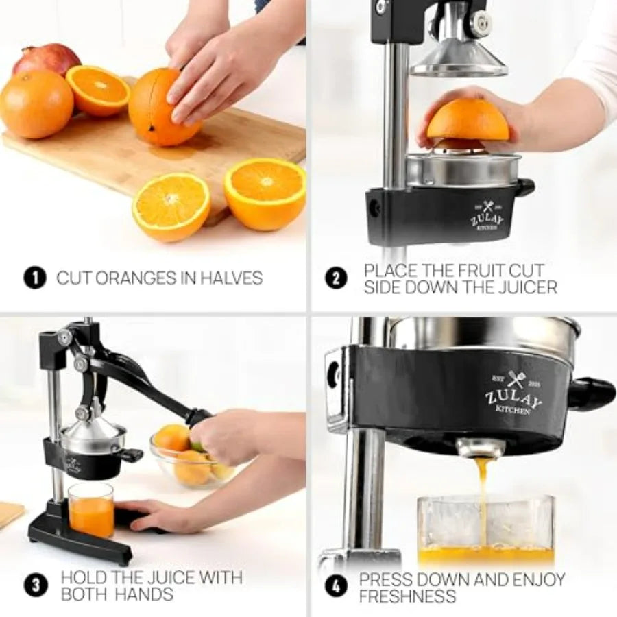 Cast Iron Juicer - Heavy-Duty Manual Citrus Juicer with Stainless Steel Components - Black Lemon Squeezer for Easy Cleaning and