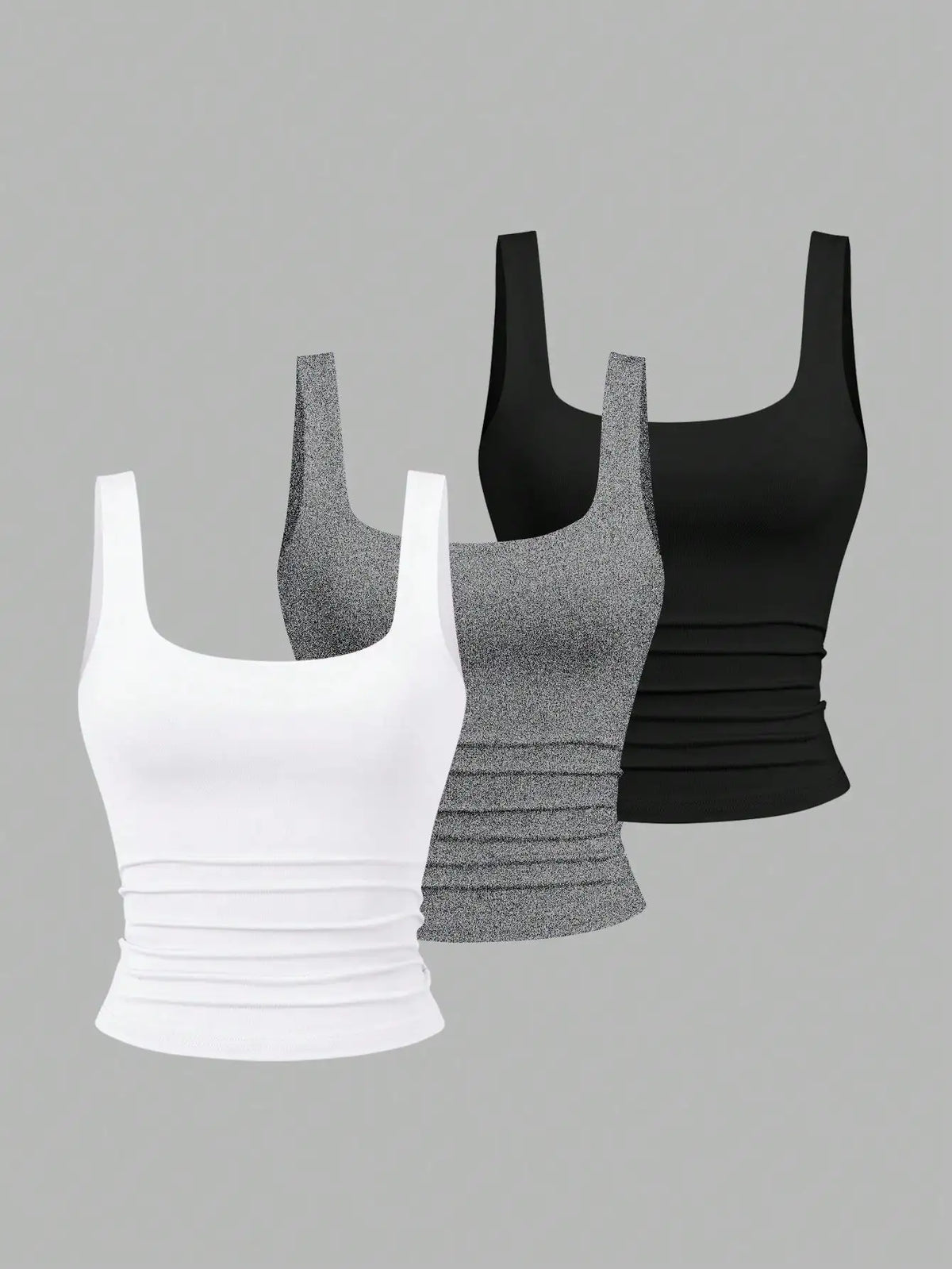 Women's Ruched Square Neck Tank Top Set, Casual Summer Floral & Solid Colors