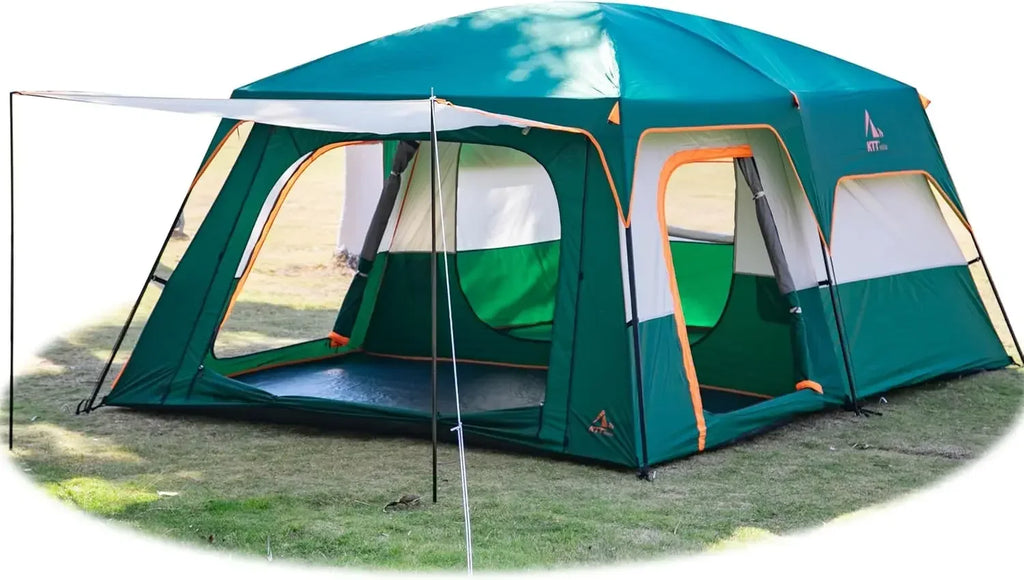 Extra Large Tent 6-10-12-14 Person(B),Family Cabin Tents,2 Rooms,3 Doors and 3 Windows with Mesh,Straight Wall,Waterproof,Double