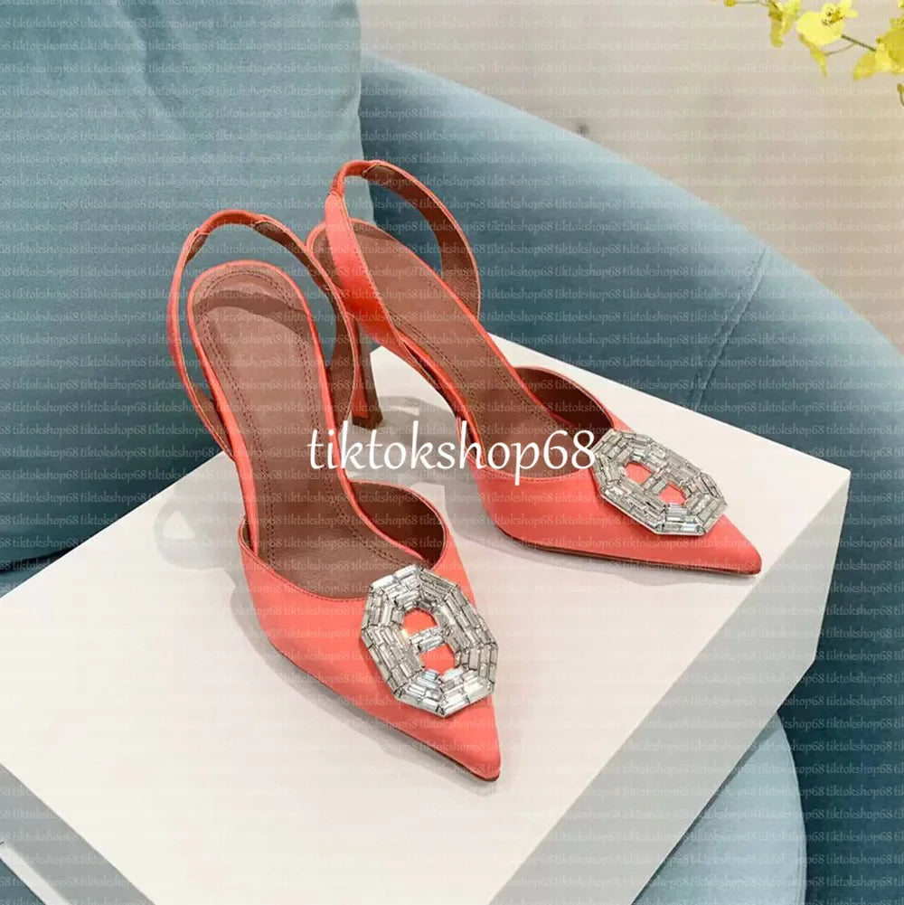 Amina muadii heels designer sandals womens wedding dress shoes satin pointed slingbacks bowtie pumps crystal sunflower flower hi