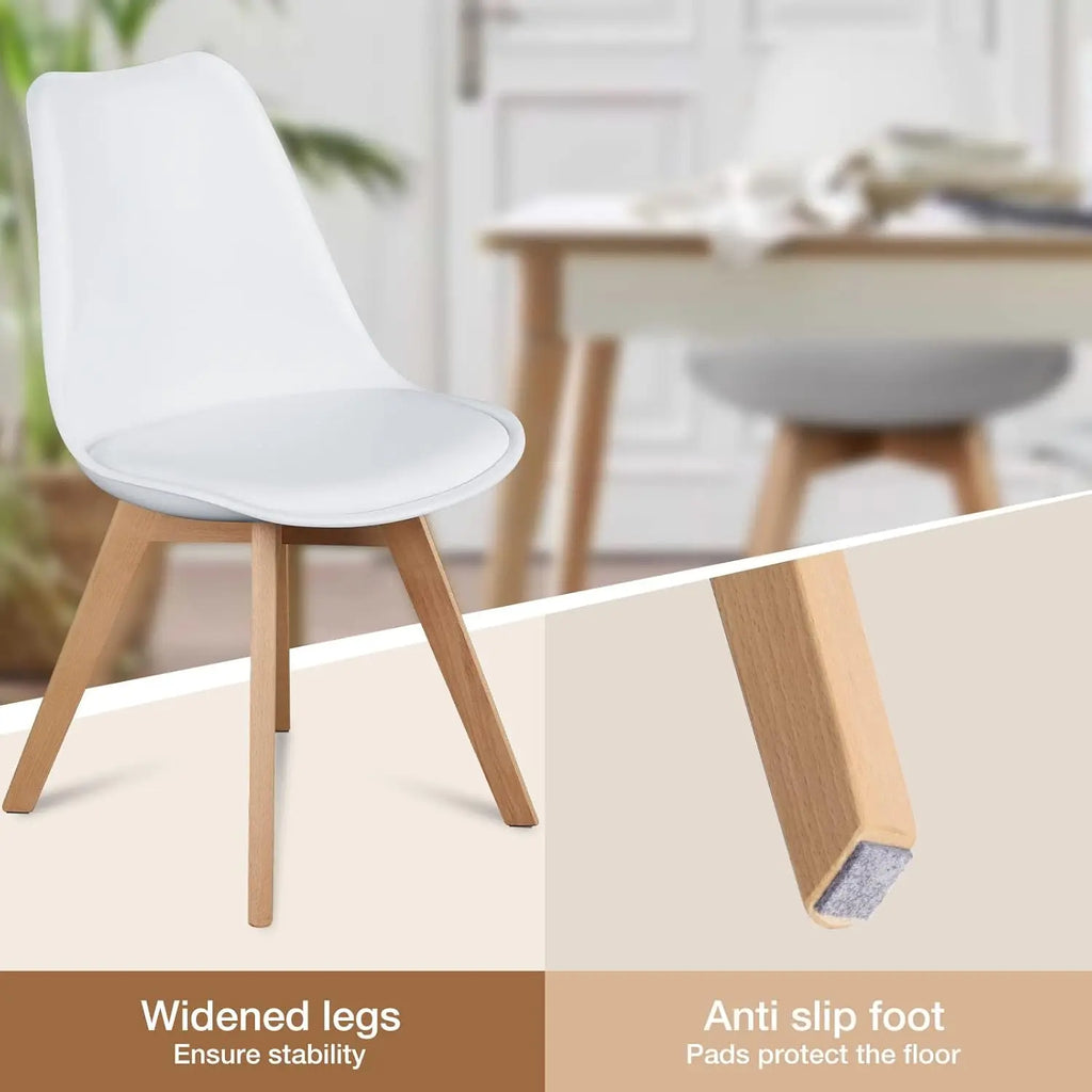 Set of 4 Modern Dining Chairs with Wood Legs and PU Leather Cushion for Kitchen Living Room