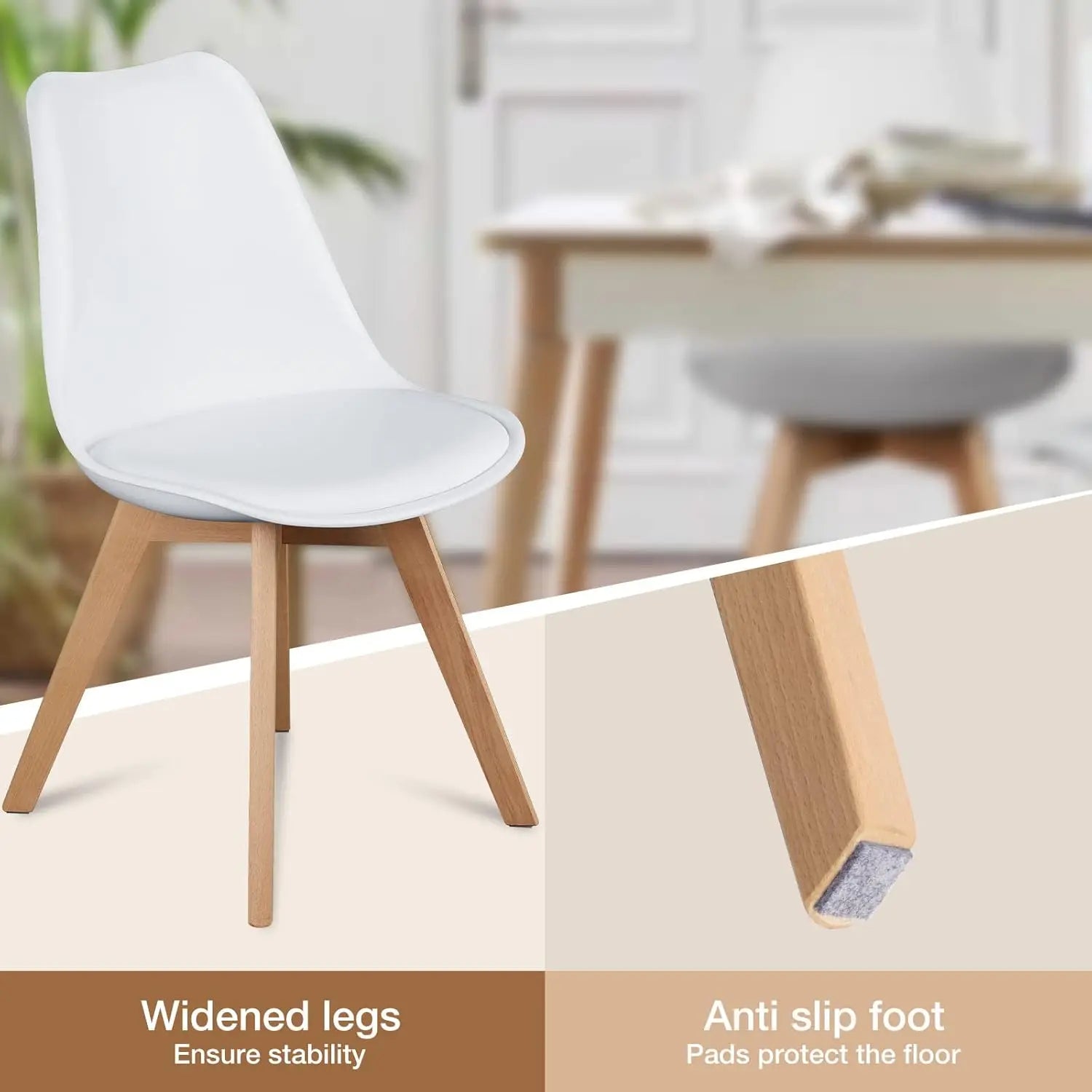 Set of 4 Modern Dining Chairs with Wood Legs and PU Leather Cushion for Kitchen Living Room