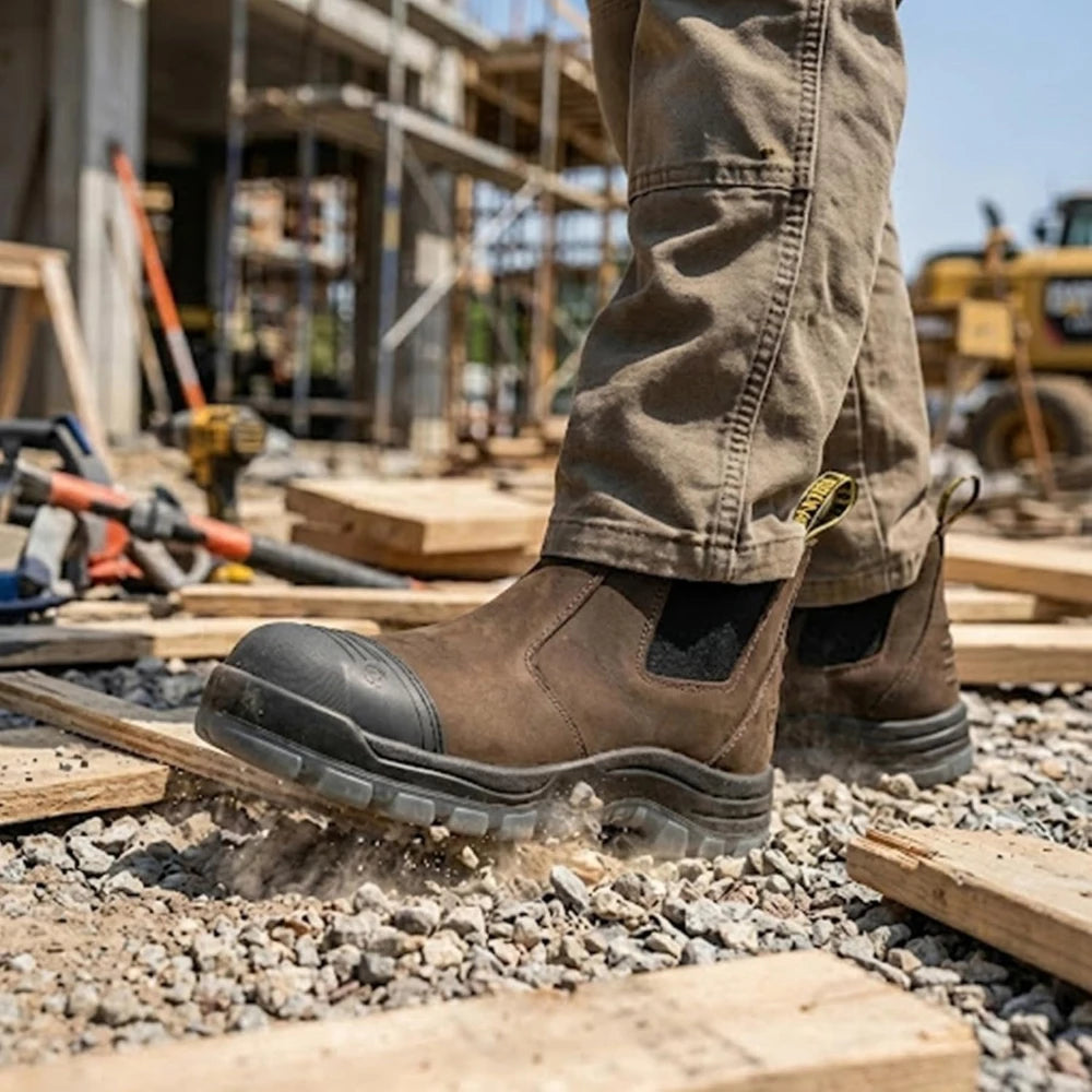 Men's Slip On Work Boots with Safety Toe, Slip Resistant Waterproof Puncture Proof for Construction Industrial