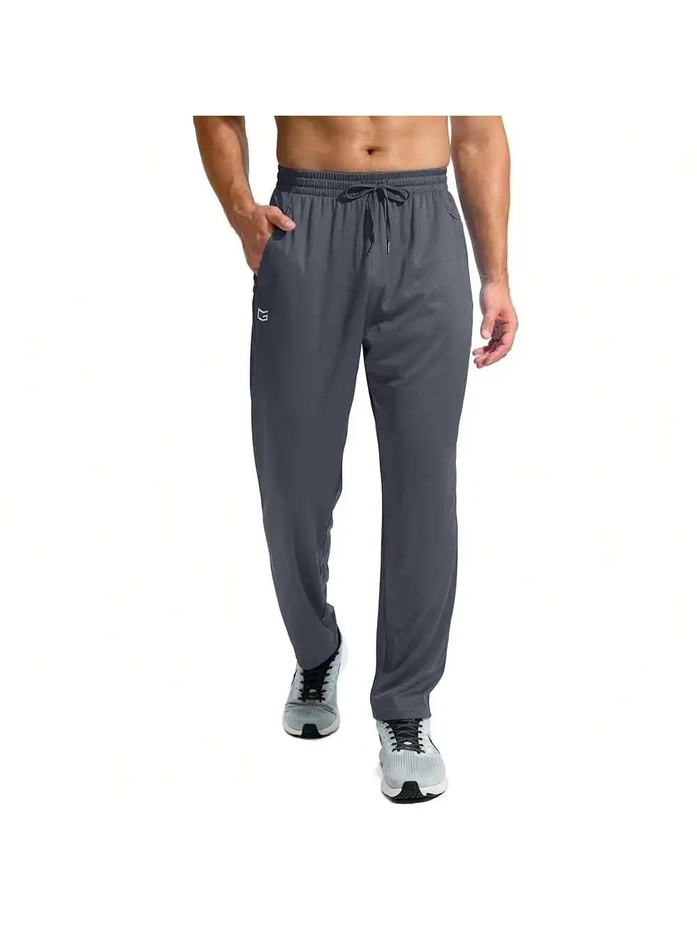 Mens Lightweight Mesh Sweatpants With Zipper Pockets Open Bottom Athletic Pants