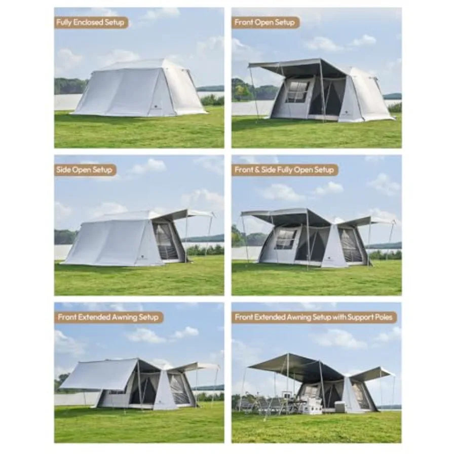 8 Person Instant Tent, Large Aluminum Alloy Cabin Tent, Double Layer Full Rainfly Waterproof 4 Season Shelter, Huge Interior wit