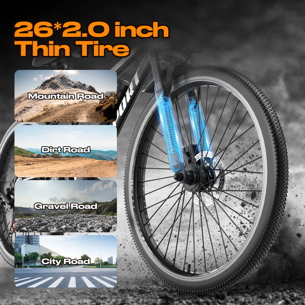 Electric Bike for Adults, 1000W Peak Mountain Ebike with 25 MPH, 65 Miles Range, 7 Speeds, 48V 10Ah Removable Battery 26" Ebike