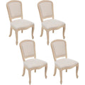 Elegant Upholstered Dining Chairs Set of 2 with Curved Legs, High Back, and Armrests - Linen Beige, Brushed Legs