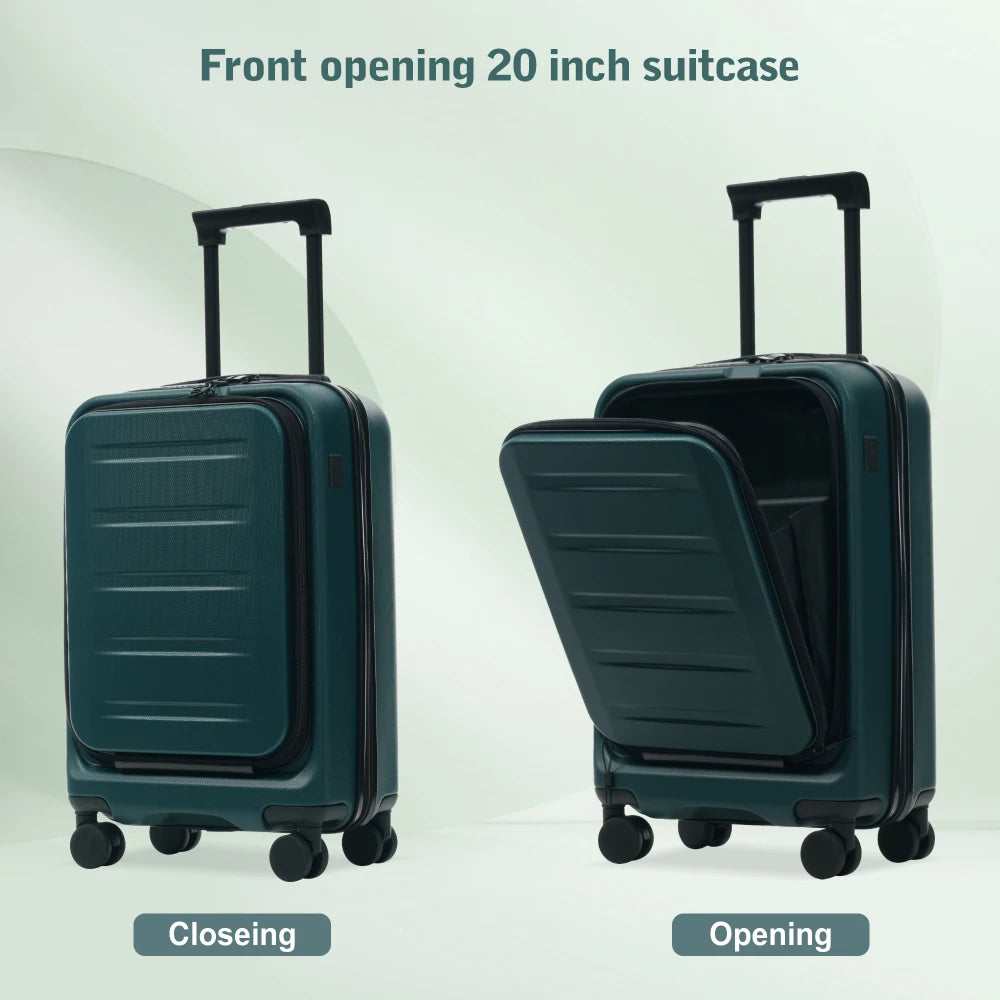 5Pcs Front Opening Hardside Expandable Luggage Set Double Spinner Wheels USB Port TSA Lock 20/24/28"