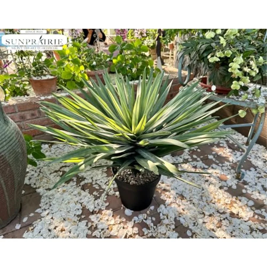 27 inches Tall Artificial Agave Plant in Black Pot with Real Stone Pebbles 126 Realistic Leaves Large Faux Plants Indoor and Ou