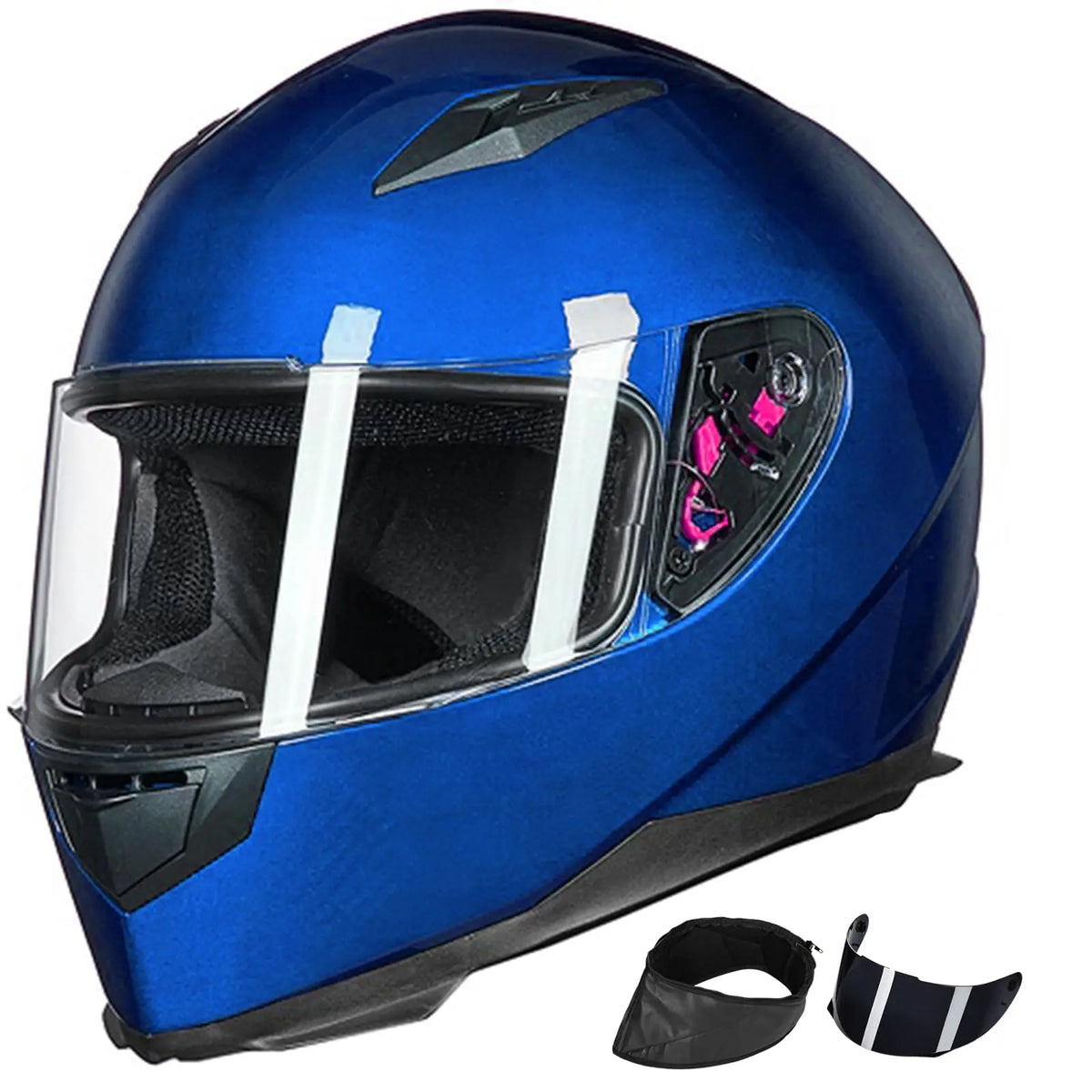 ILM Full Face Motorcycle Street Bike Helmet with Removable Winter Neck Scarf + 2 Visors DOT Model ILM-313 (L, Matte Black)