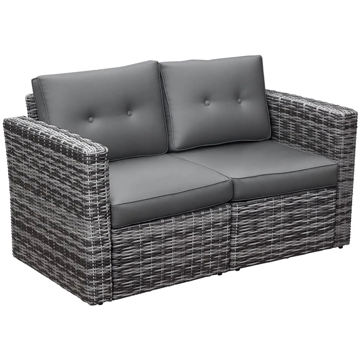 2 Piece Patio Corner Sofa Set Outdoor PE Rattan Curved Armrest Padded Cushion Balcony Garden Lawn Gray, Customized