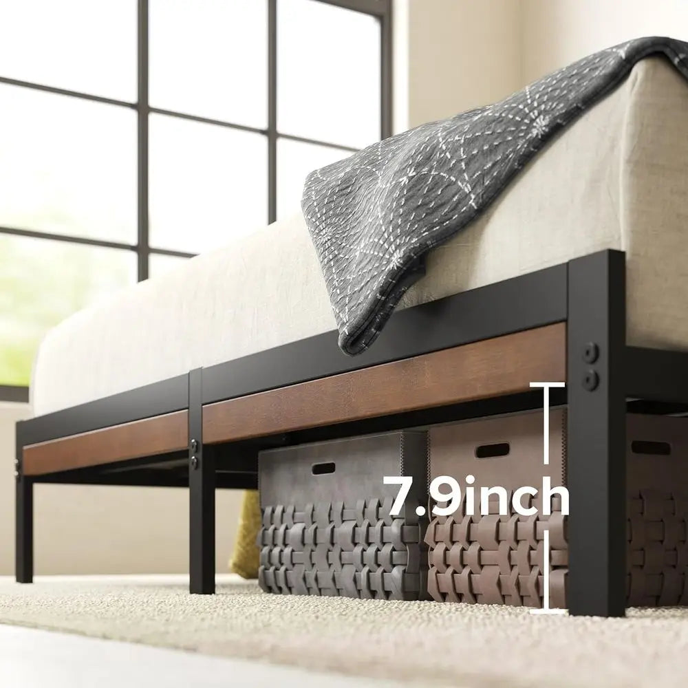 Bamboo and Metal King Size Platform Bed Frame with Headboard, No Box Spring Needed, Easy Assembly, Brown