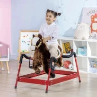 Spring Rocking Horse with Realistic Sounds Plush Ride on Toy 176LBS Capacity for Kids Ages 3 and Up Metal Frame
