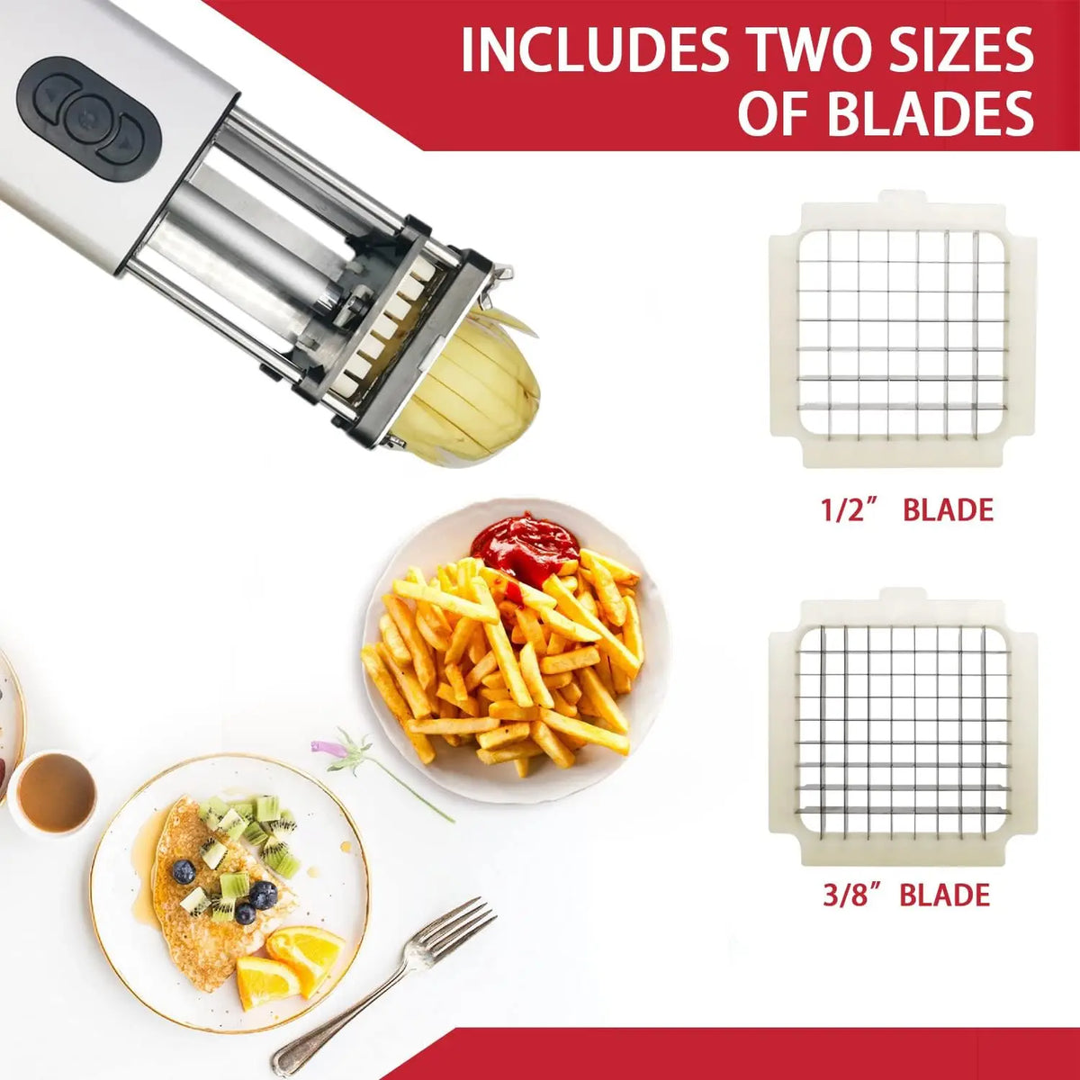 Electric French Fry Cutter with Stainless Steel Blades for Potatoes, Carrots, and Cucumbers in Home Kitchen