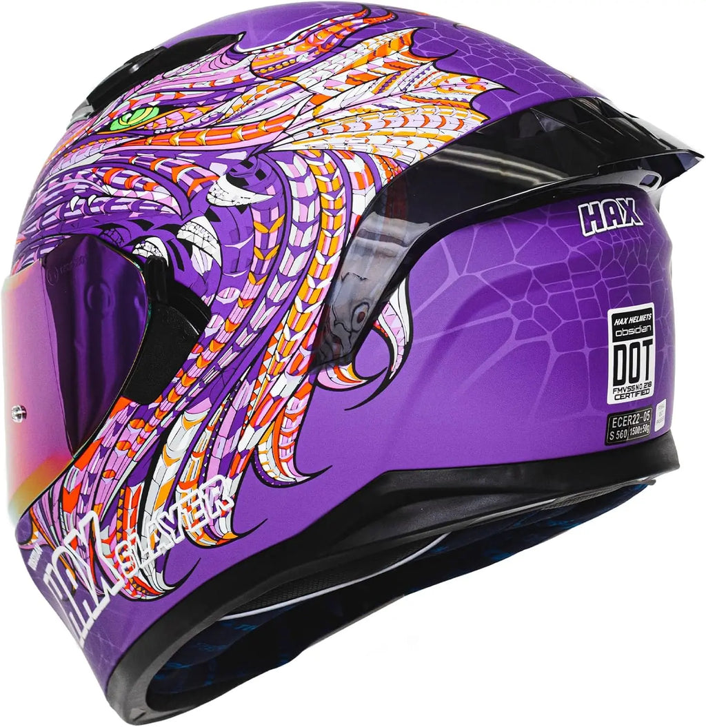 Obsidian Full Face Dual Visor Adult Motorcycle Helmet for Motorbike Street Bike with Pinlock Ready DOT Approved Slayer Purple XX