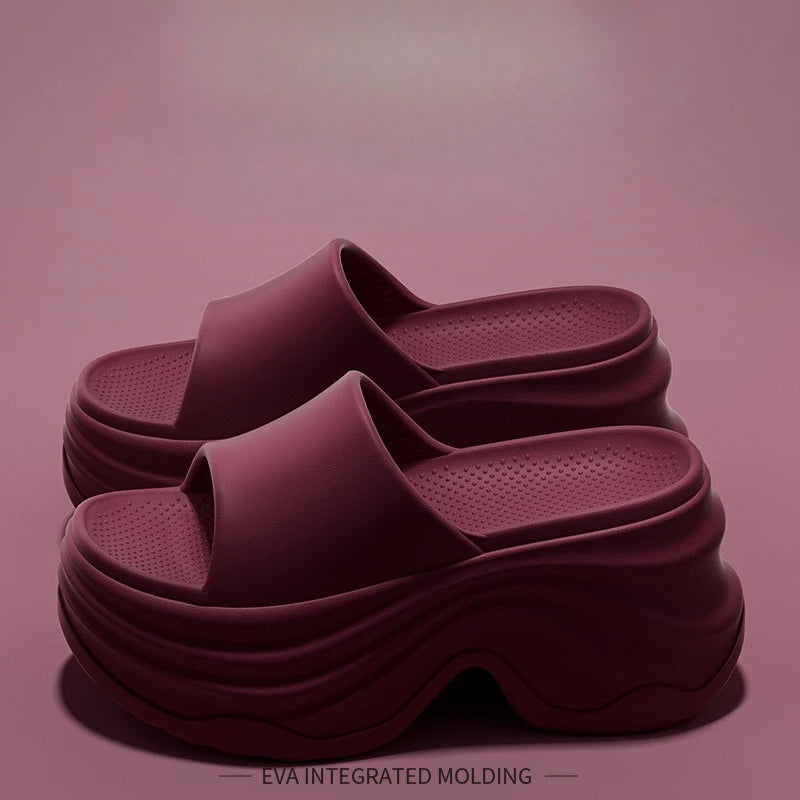 Solid Color Platform Slippers Women Thick Sole Non Slip Beach Slides Sandals Lady Summer Soft Sole Wedge Heel Slipper