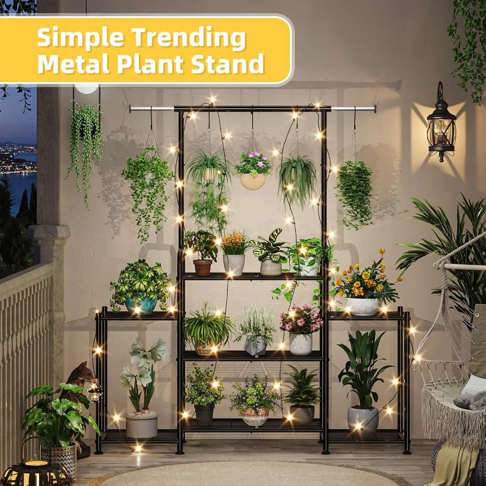 3 Tier Tall Metal Plant Stand Indoor Outdoor Heavy Duty Ladder Shelf for Multiple Flower Planters Garden Balcony Patio Black