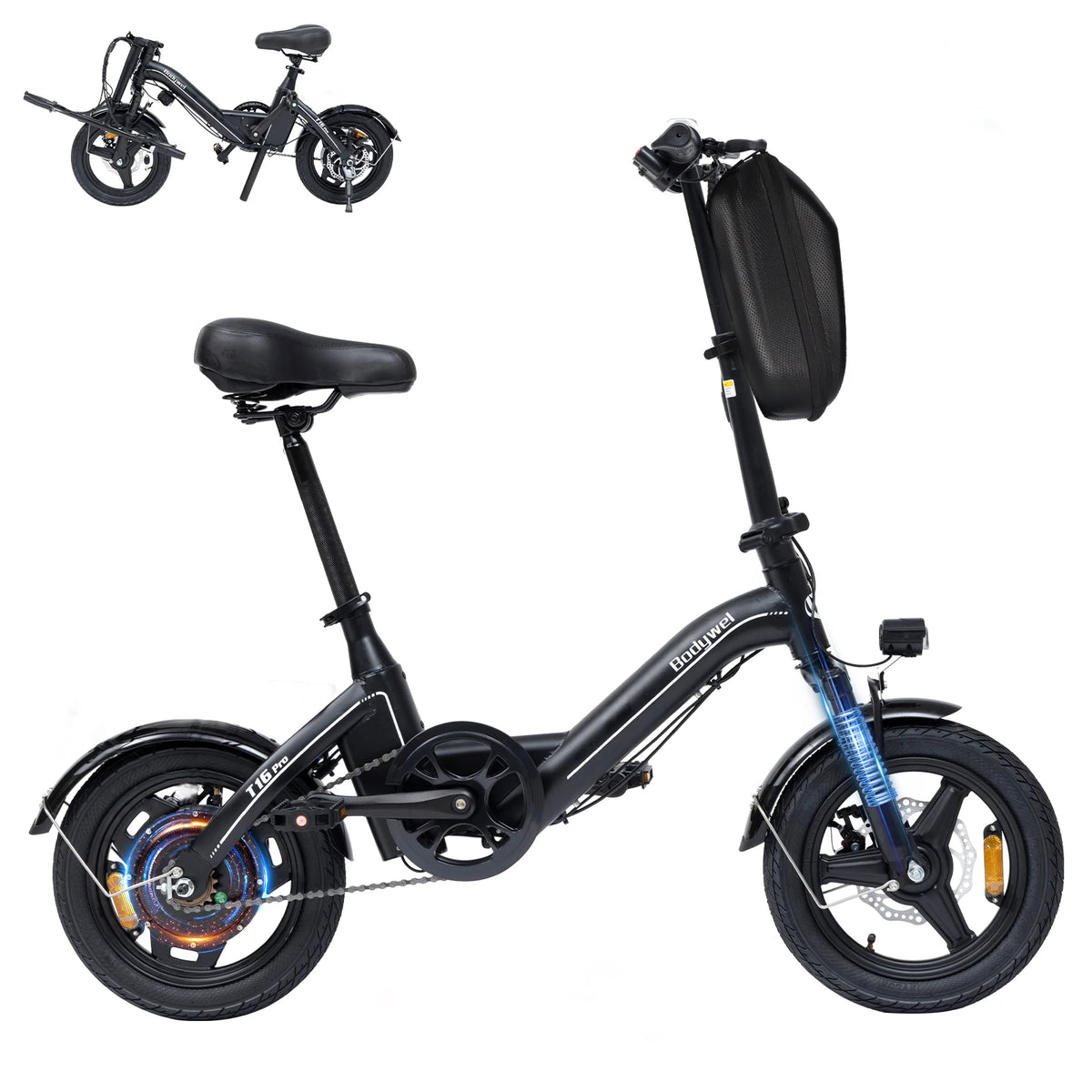 Bodywel T16Pro 14" Folding Electric Bike for Adults, 36V 10.4Ah Removable Battery, UL Commuter EBike with Dual Disc Brakes