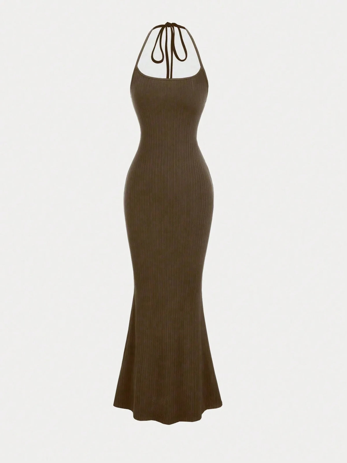 Black Fitted Halter Mermaid Maxi Dress for Women