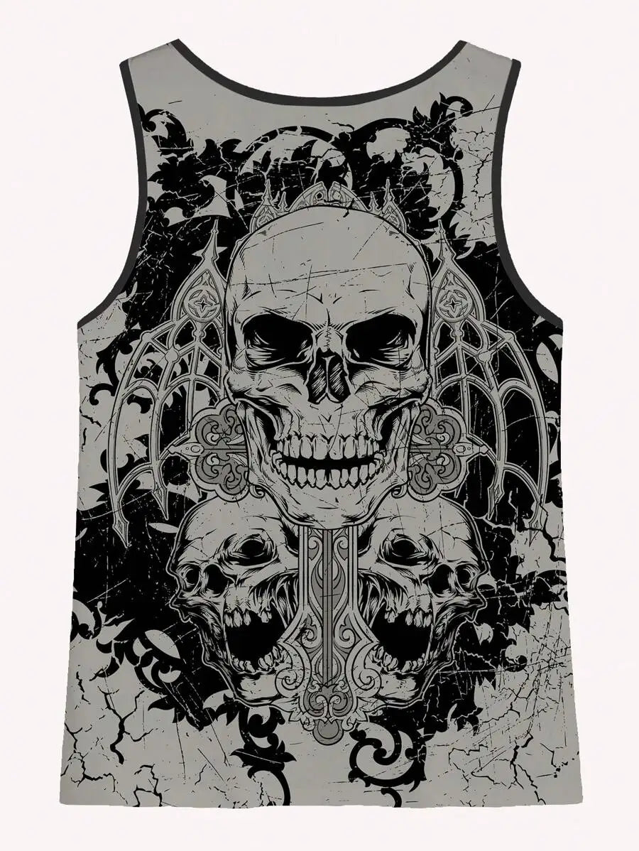 Men's Gothic Skull Print Sleeveless Tank Top - Casual Summer Wear