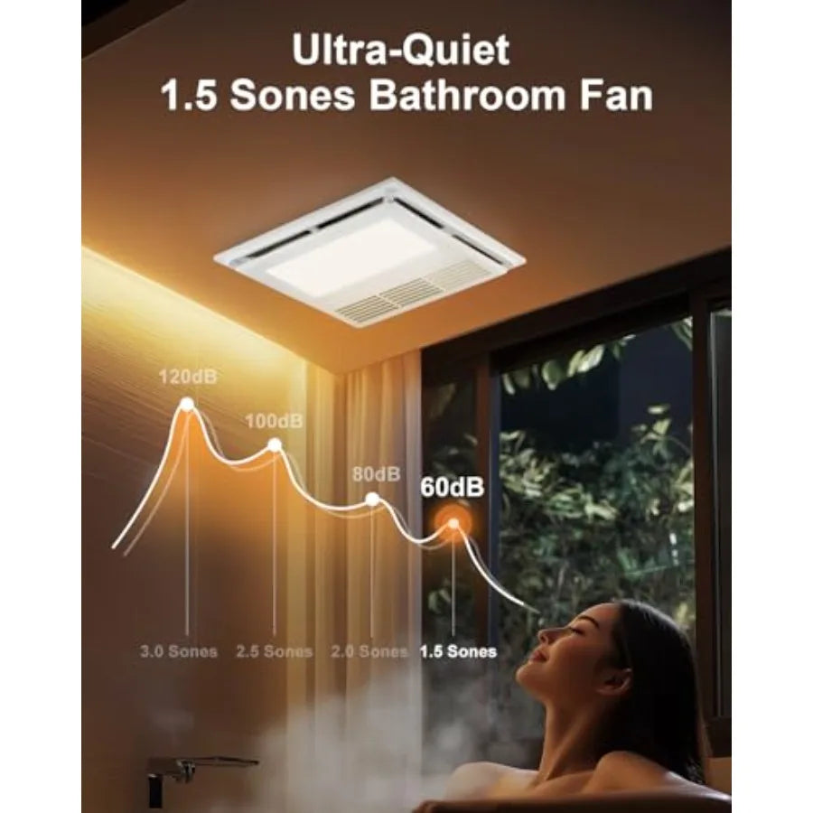 4 in 1 Bathroom Exhaust Fan with Heater and Light 110 CFM 1.5 Sones 35W White Bath Fan with 3-Color Adjustable LED Lights Remot