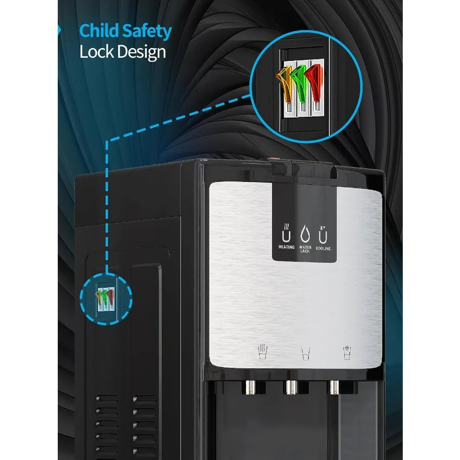 Bottom Loading Water Cooler Dispenser for 3 or 5 Gallon Bottles with Hot Cold Room Temperature Settings Stainless Steel Child S