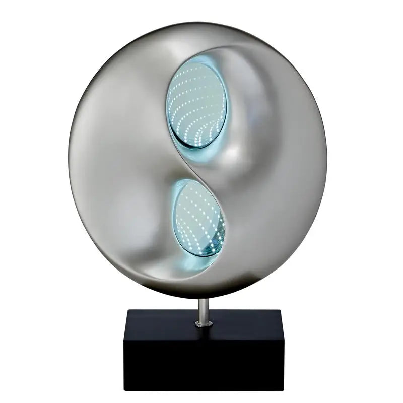 Ultra-Modern LED Table Lamp with Infinity Mirror, Black and Silver Finish, Antique Night Light for Bedroom Use