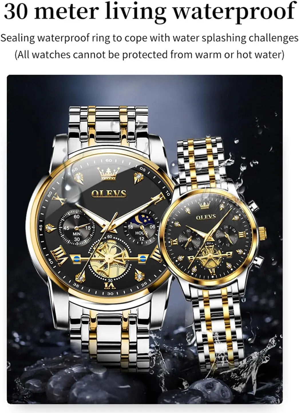 His and Her Matching Couple Watches with Diamond Accents, Romantic Valentine's Gift Set for Men and Women