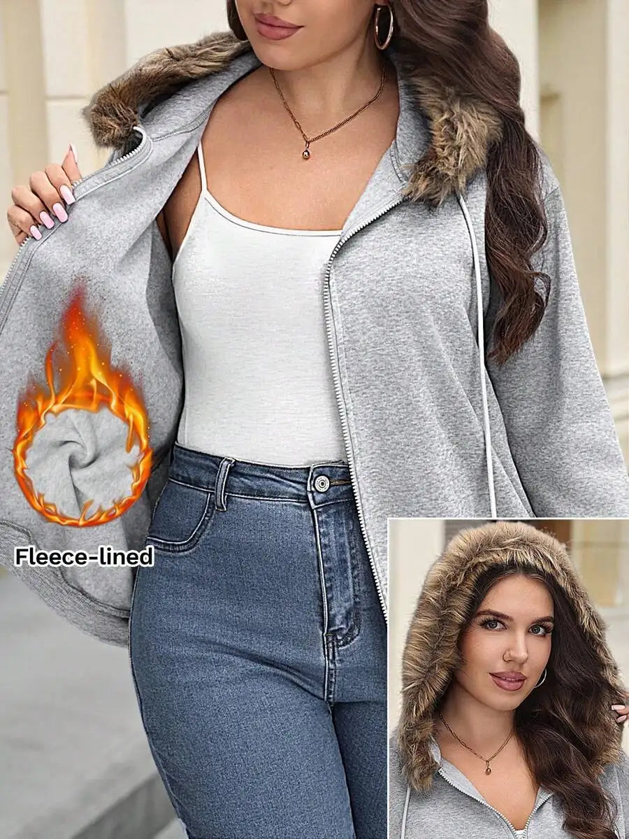 Gray Ribbed Drop Shoulder Zip-Up Hoodie with Drawstring for Spring Fall Casual Wear