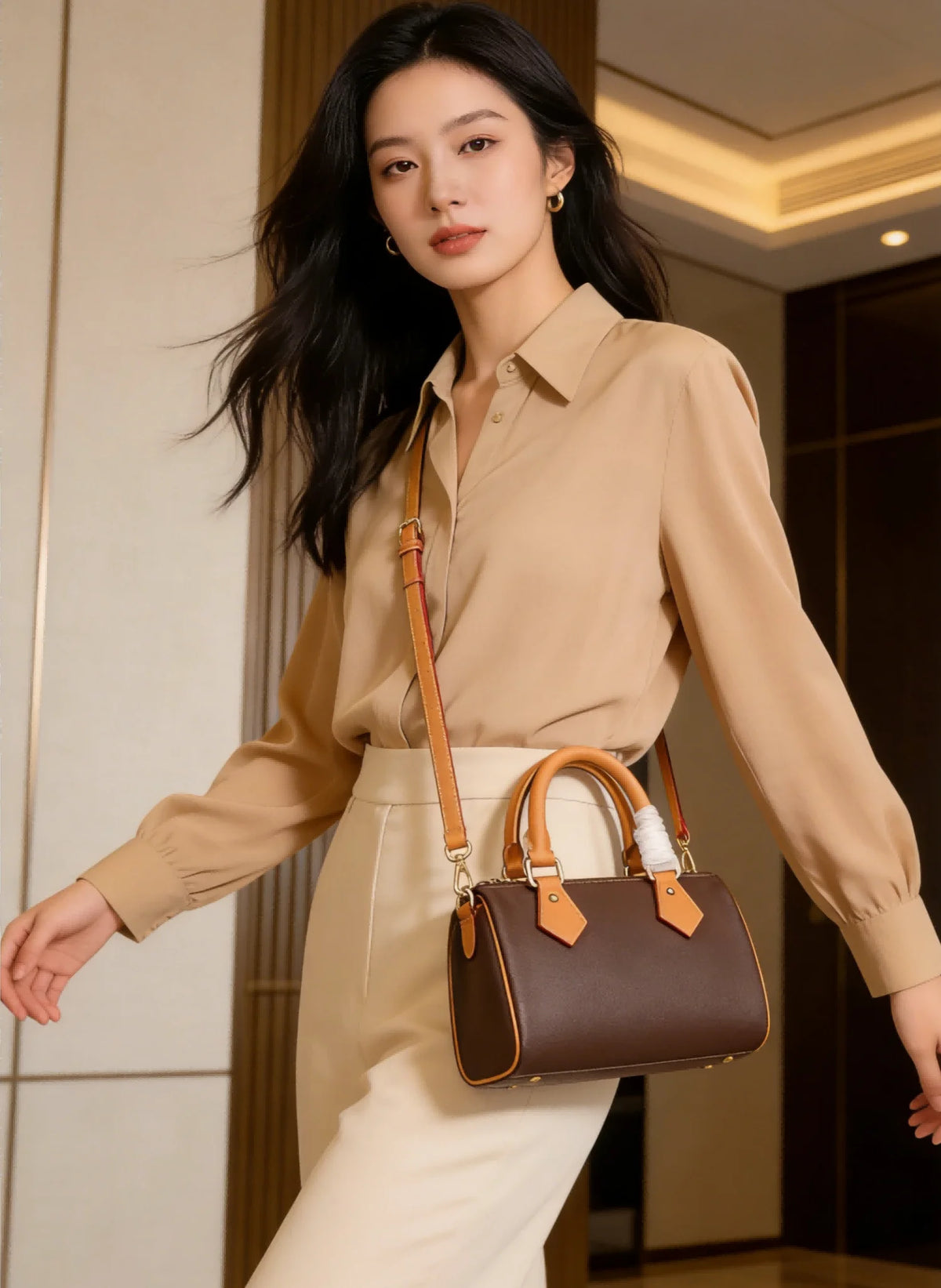Vintage Brown Leather Boston Bag Women's Lightweight Small Crossbody Bag Luxury Designer Handbag Shoulder Bags for Phone