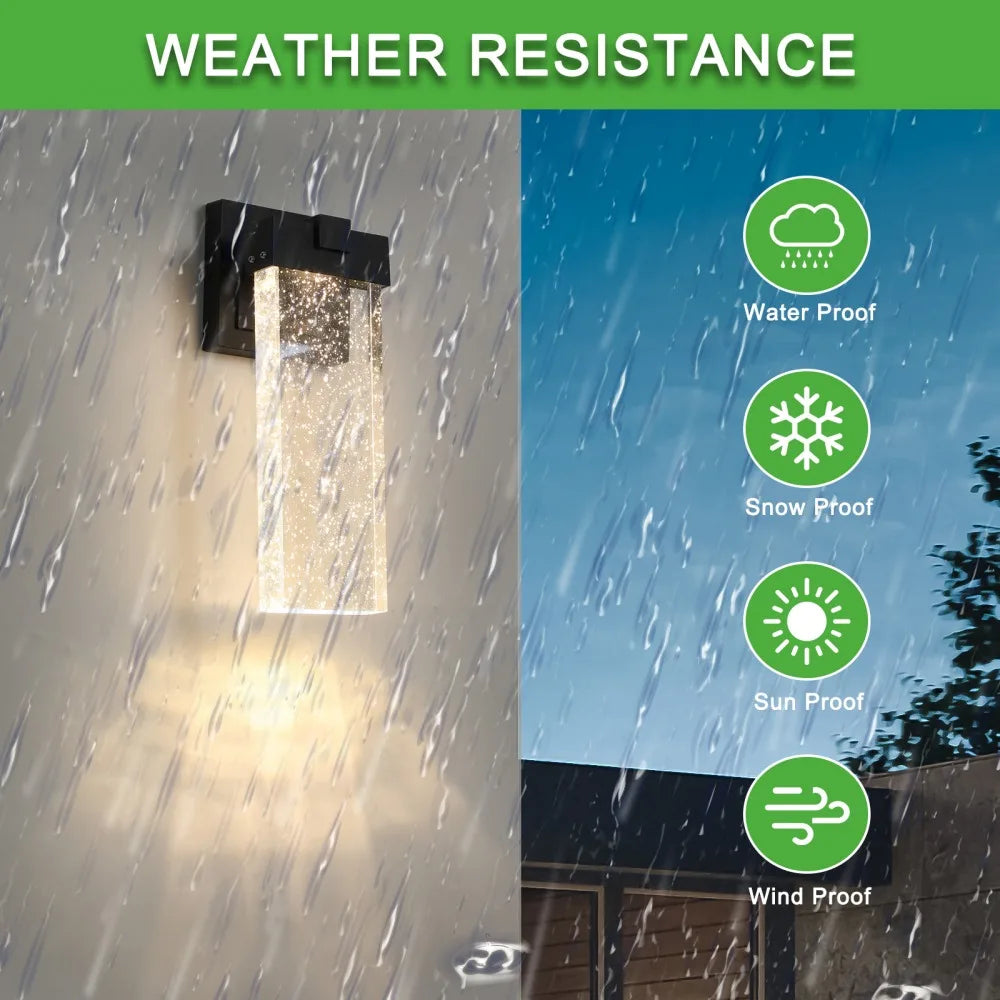 2Pcs LED Outdoor Wall Fixture Per Lamp Bubble Crystal Lampshade Light Sensor Auto-On Weatherproof for Doorway Terrace Decoration
