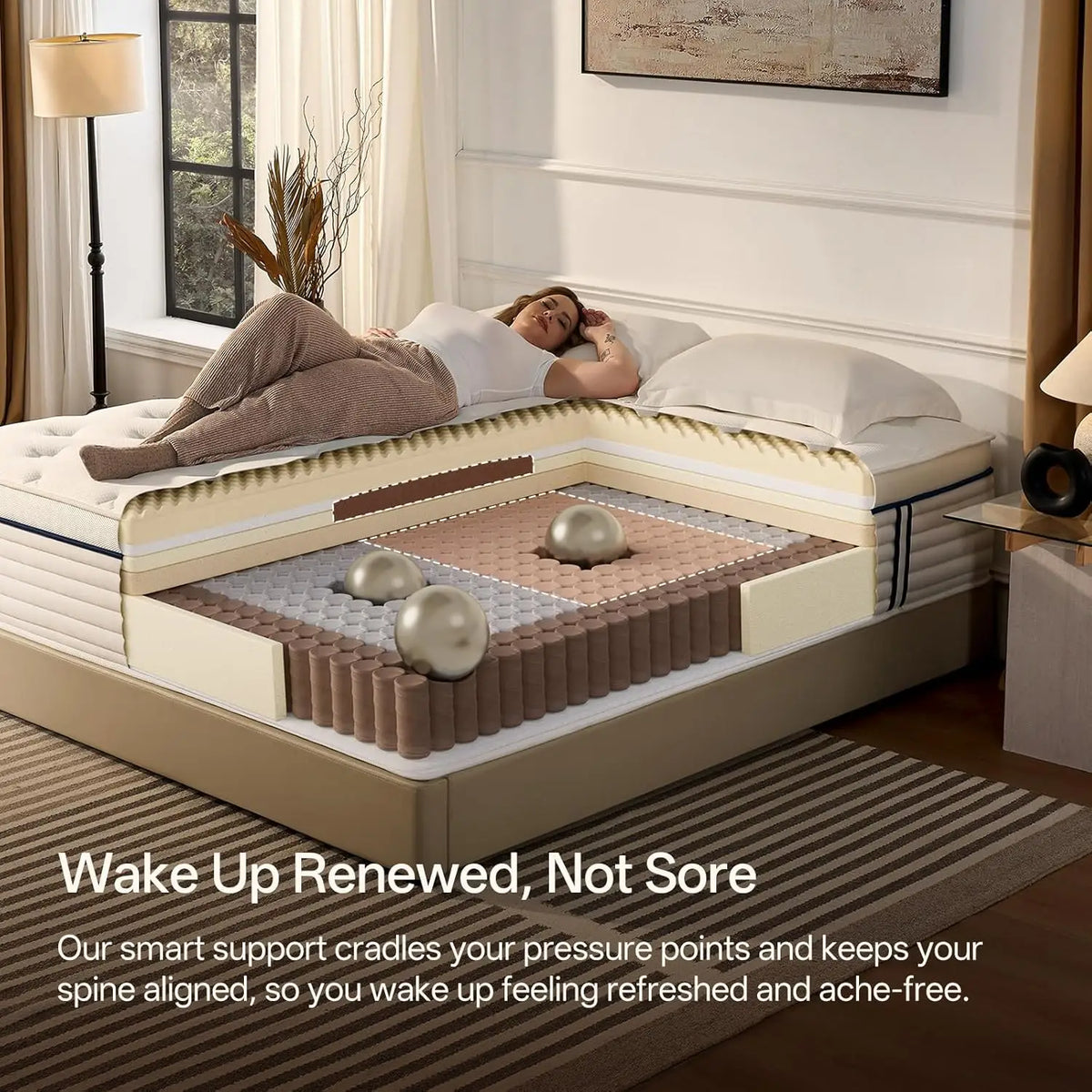 12 Inch Medium Plush Hybrid Mattress Memory Foam Pocket Coils Pressure Relief Motion Isolation Bedroom Use Queen Size Customized