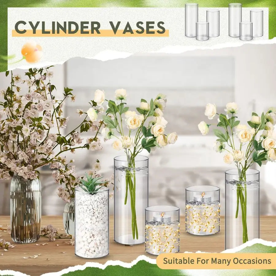 36 Pcs Plastic Cylinder Vases Tall Plastic Flower Vases for Centerpieces Hurricane Candle Holder for Home Wedding Office Party F
