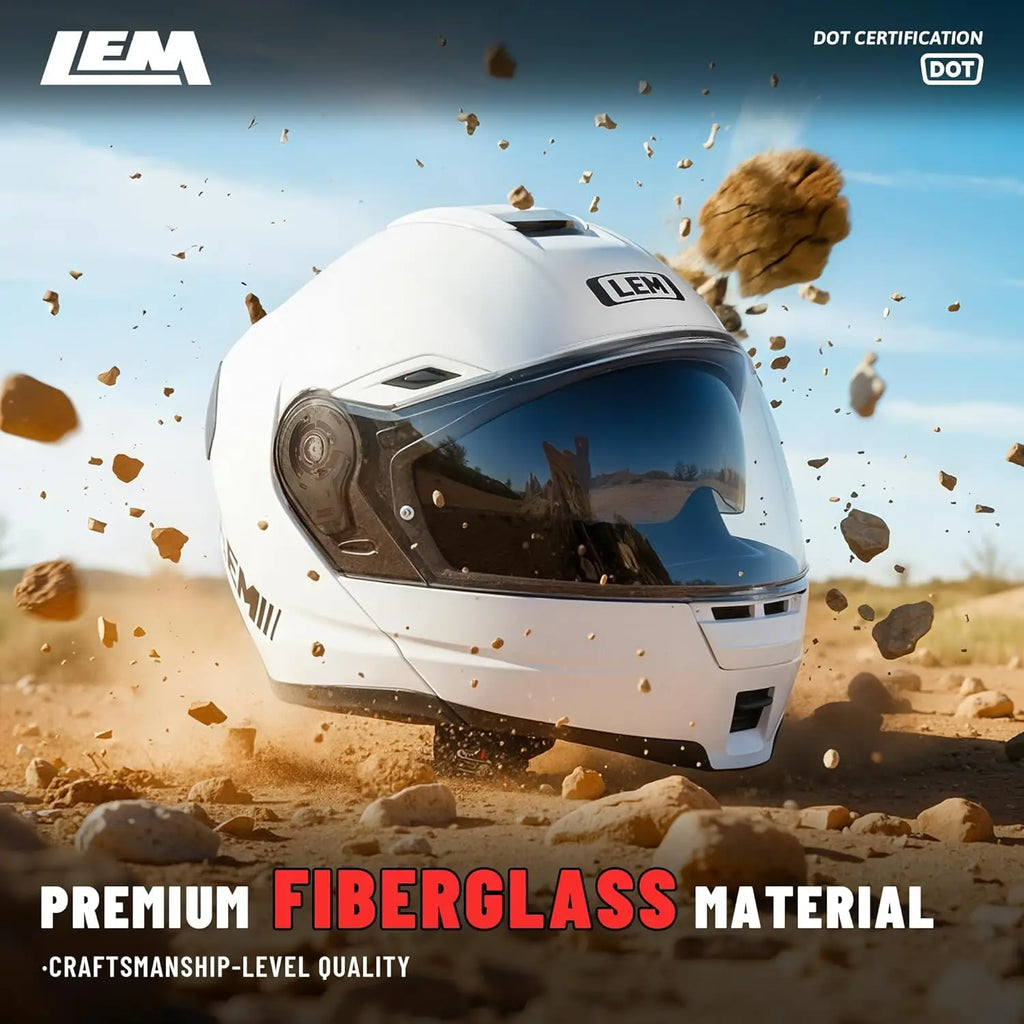 Modular Motorcycle Helmets Fiberglass Full Face Motorcycle Helmet Flip Up for Touring DOT Certified Release Sun Visor Removable