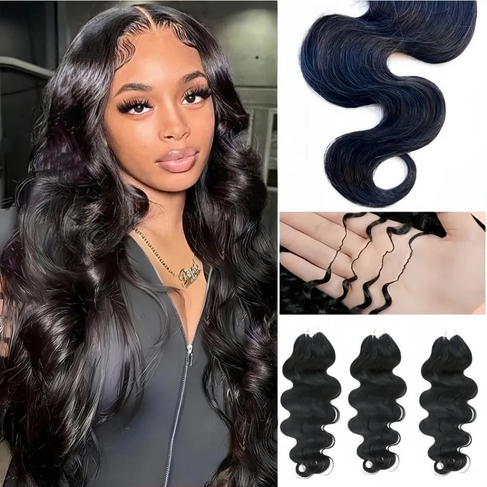 12A Body Wave Crochet Human Hair Bundles Invisible Knotless Pre-Separated Feather Crochet Hair Extension Natural Black Brazilian