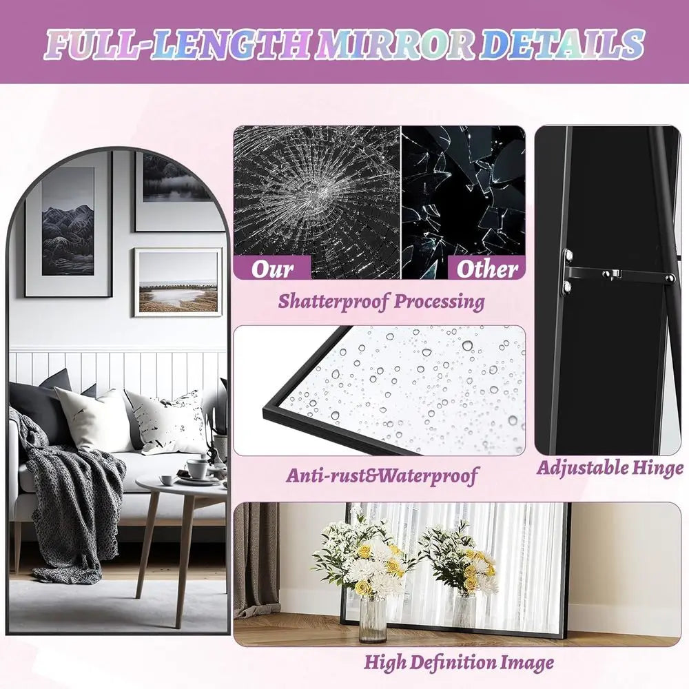 76 x 34 Full-Length Black Mirror with Stand for Bedroom or Living Room