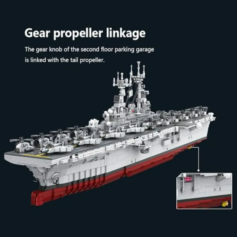 M7024 US Navy Warship Building Brick Set 1:300 Military Series Wasp-Class Amphibious Assault Ship 5220 Pieces Aircraft Carrier