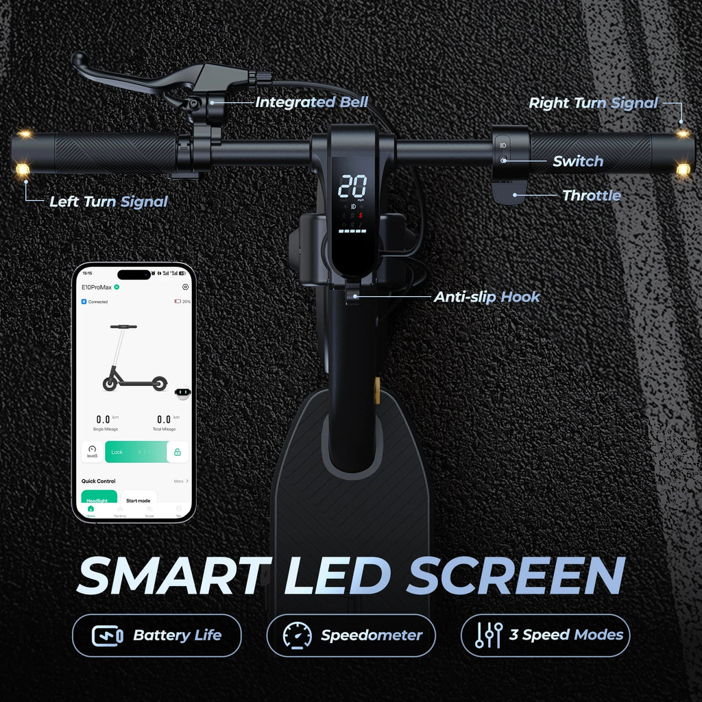 E10/8 Electric Scooter 1000/500W 20mph Max Speed 10"/8.5" Tire Folding E-Scooter 40/20miles Max Range Dual Suspension for Adult