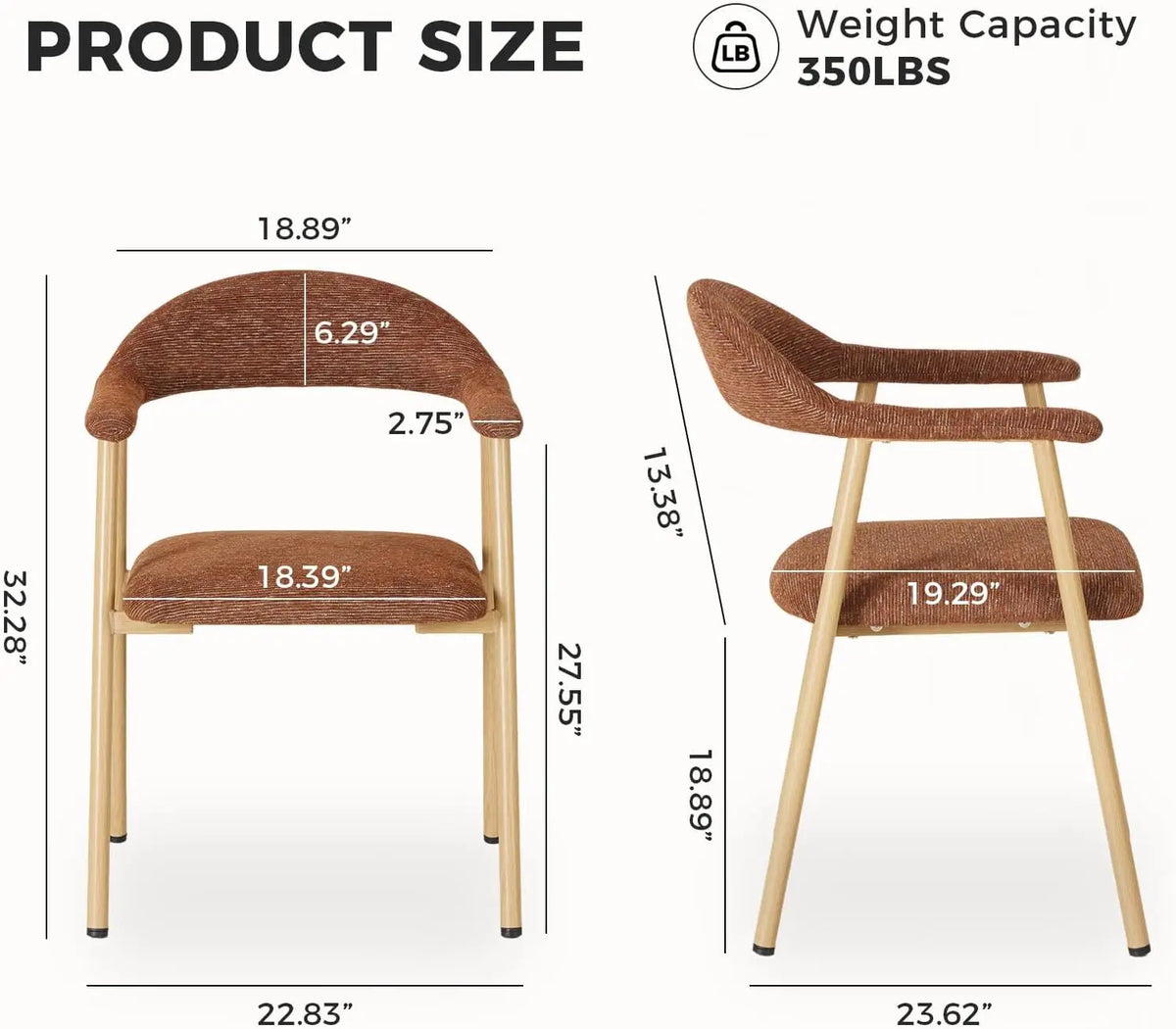 Dining Chairs Set of 2, Modern Linen Fabric Upholstered Kitchen Side Chairs, Orange