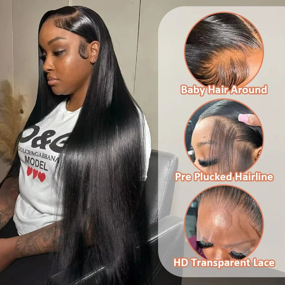 40 50 Inch Bone Straight Human Hair Wigs 13x6 Hd Lace Frontal Wig Brazilian 250 Density Human Hair 360 Full Lace Front Wig