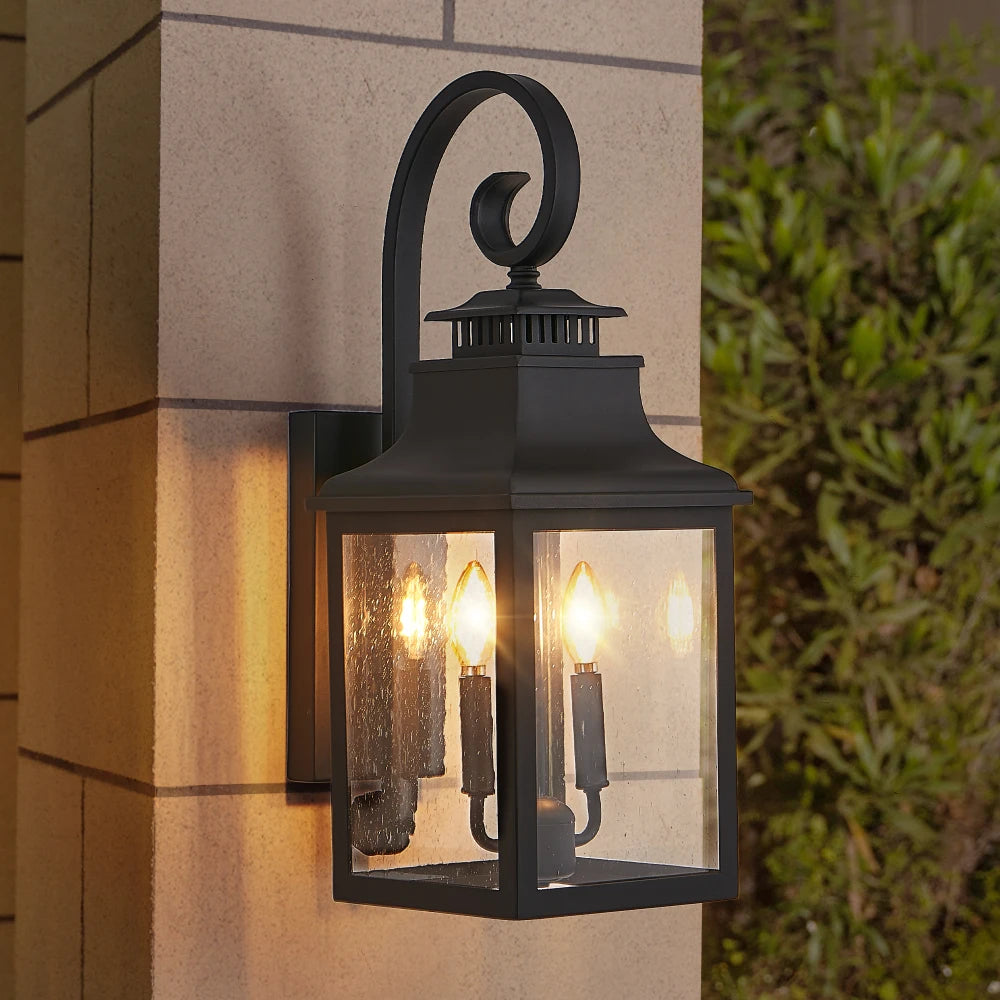 23"(H)1-Pack Outdoor Wall Lantern–Vintage Black Sconce (Clear Seeded Glass,Bulb Not Included)