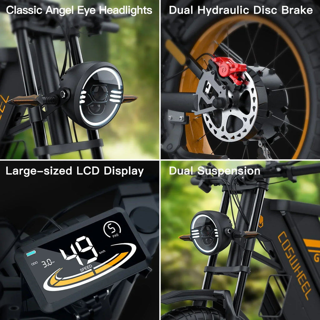 COSWHEEL GT20 For Adult Dual suspension E-Mountain bike 48V 25Ah Battery Double Oil Disc Brakes 20" Fat Tire Off-Road E-bike