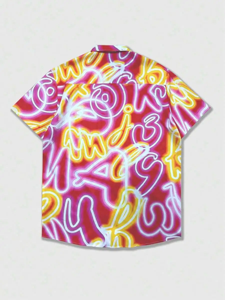 Men's Short Sleeve All-Over Abstract Swirl Print Casual Shirt